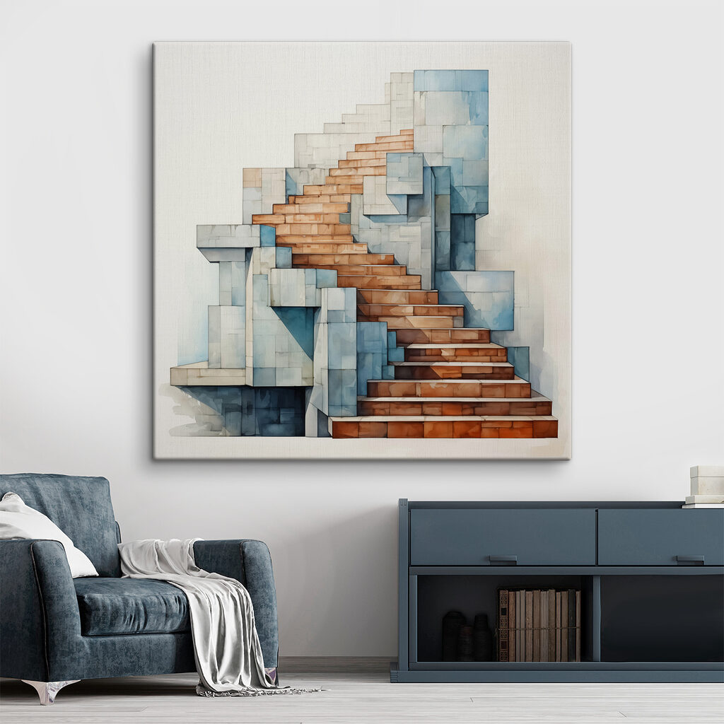 Trap tussen grijsblauwe vormen — interieur 1