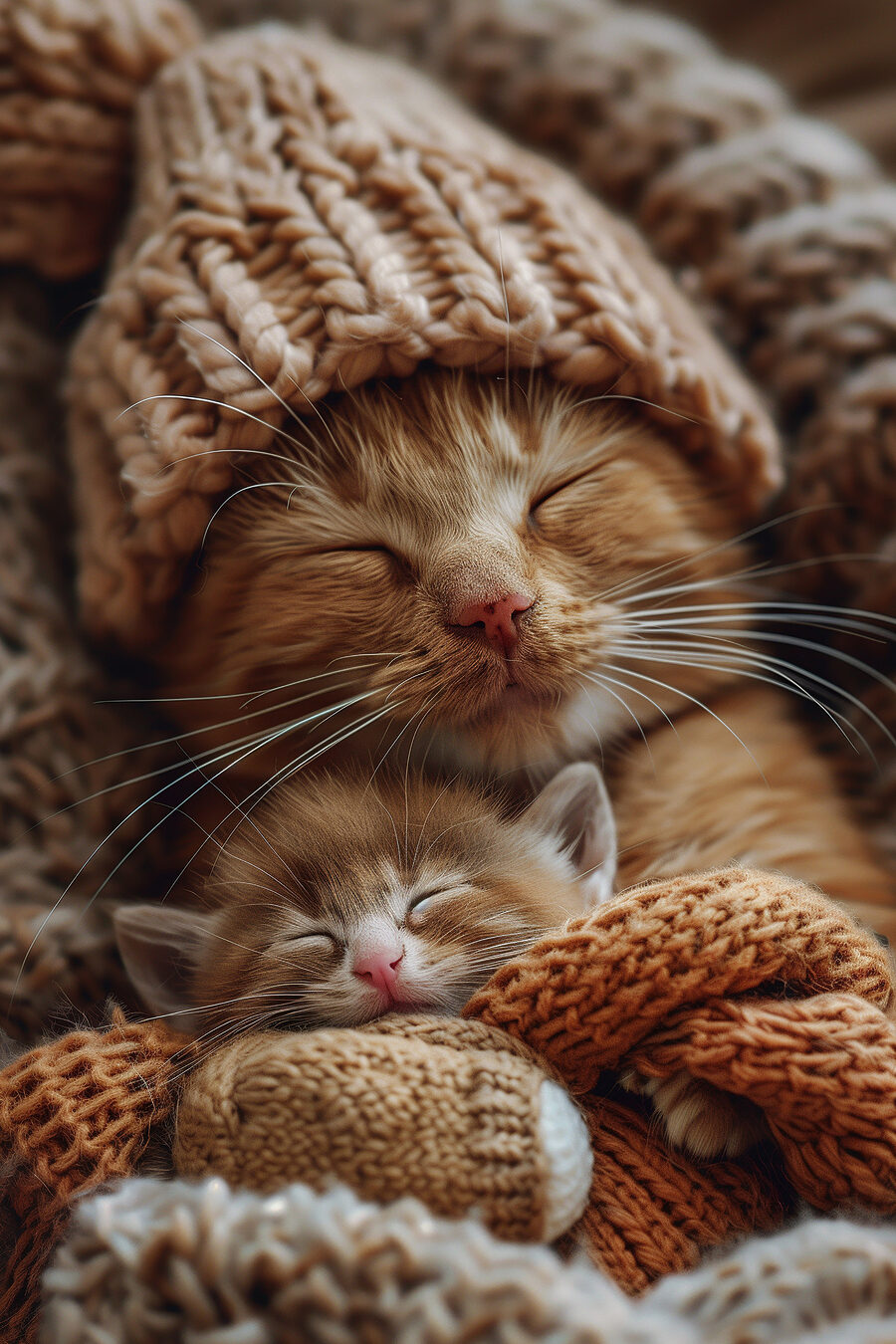 Twee katjes in winterbreiwerk — volledig ontwerp