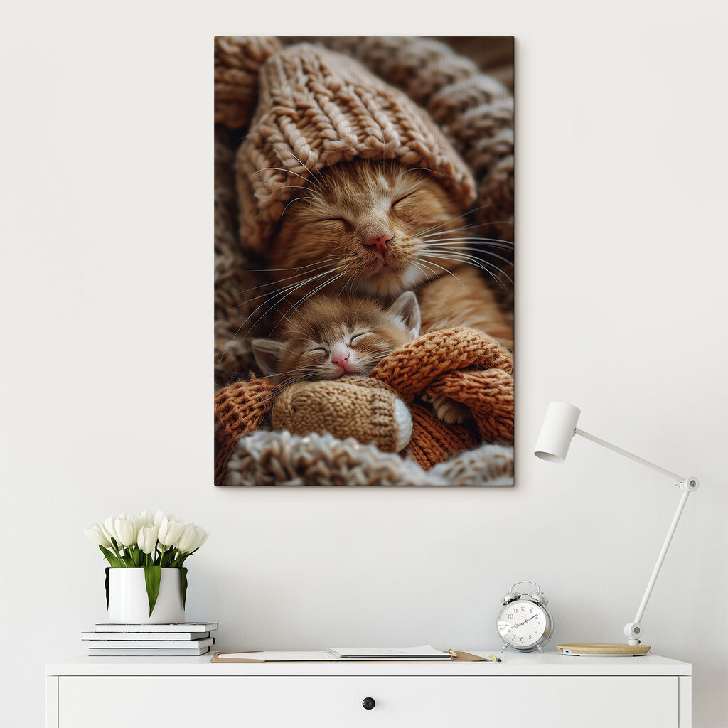 Twee katjes in winterbreiwerk — interieur 2