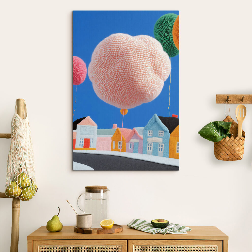 Roze ballon boven huisjes — interieur 3