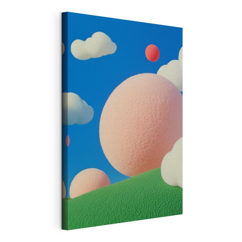 Roze bollen boven groen, gespannen canvas met doorlopende rand