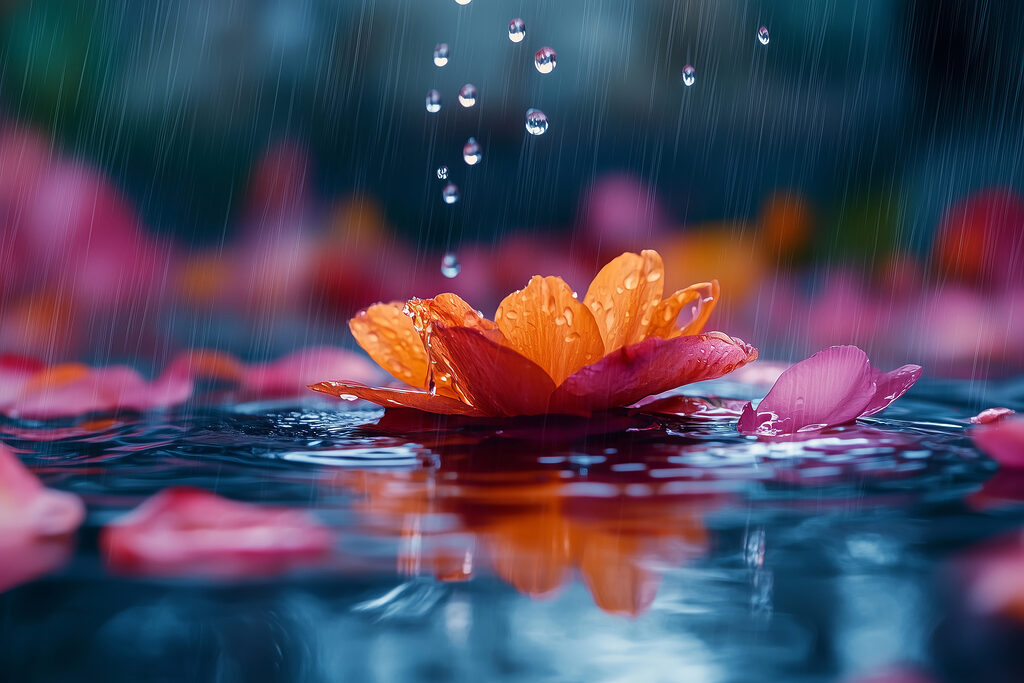 Een waterbloem vangt regen — volledig ontwerp