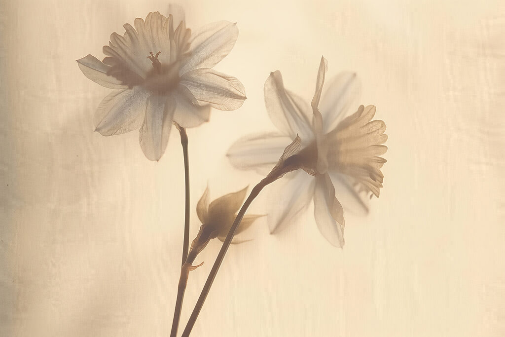 Twee bloemen in sepialicht — volledig ontwerp