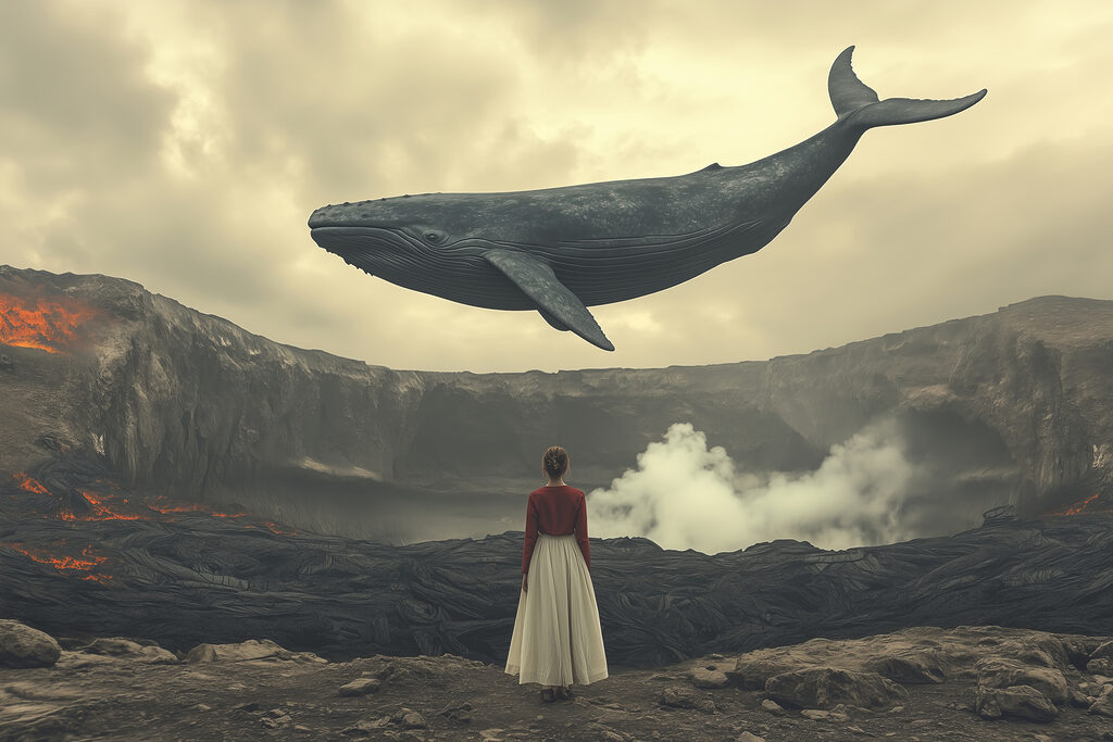 Walvis boven stille bergen — volledig ontwerp
