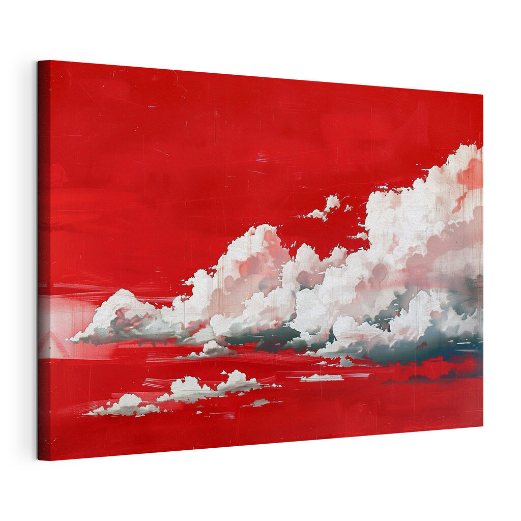 Wolken schuiven door rood, gespannen canvas met doorlopende rand