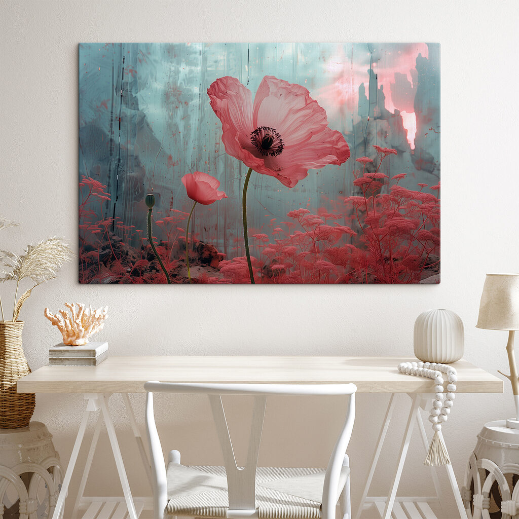 Roze klaproos, blauwe nevel — interieur 1