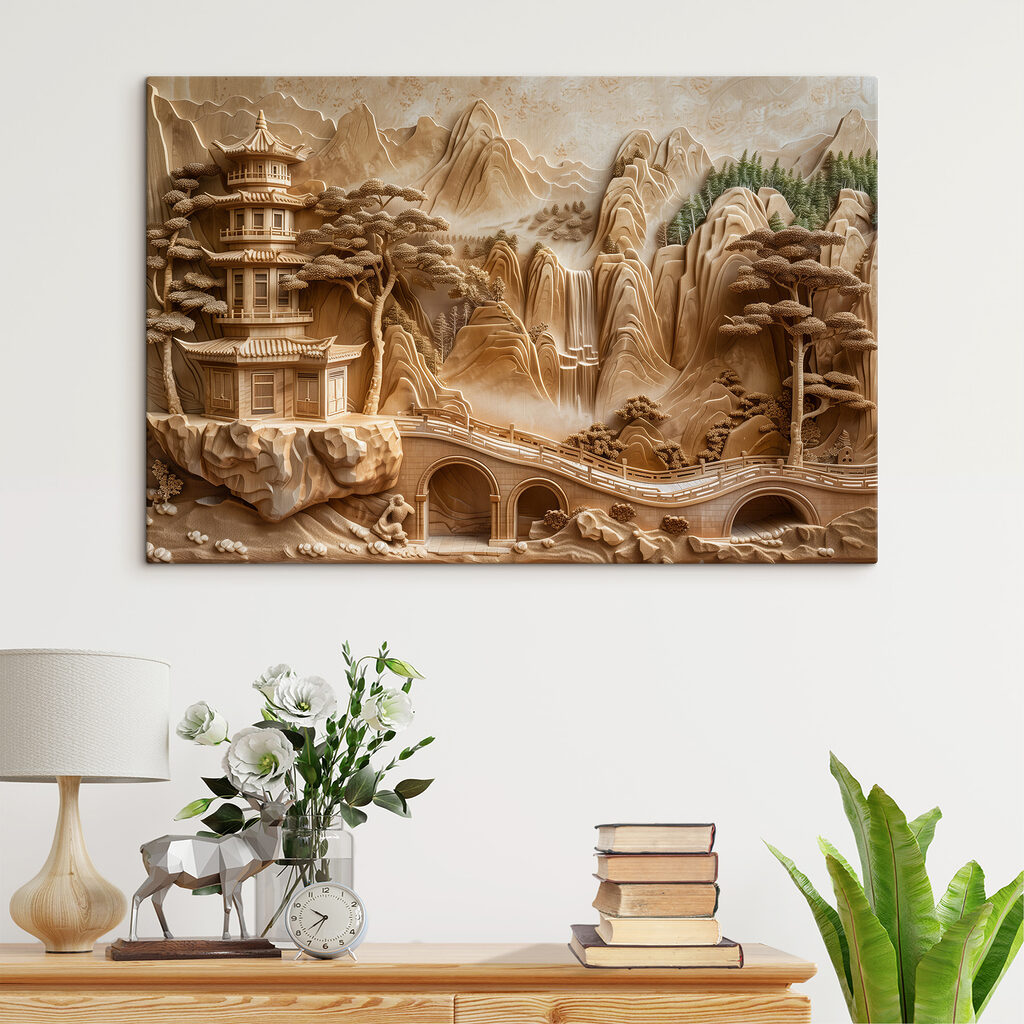 Pagode tussen zandkleurige bergen — interieur 2
