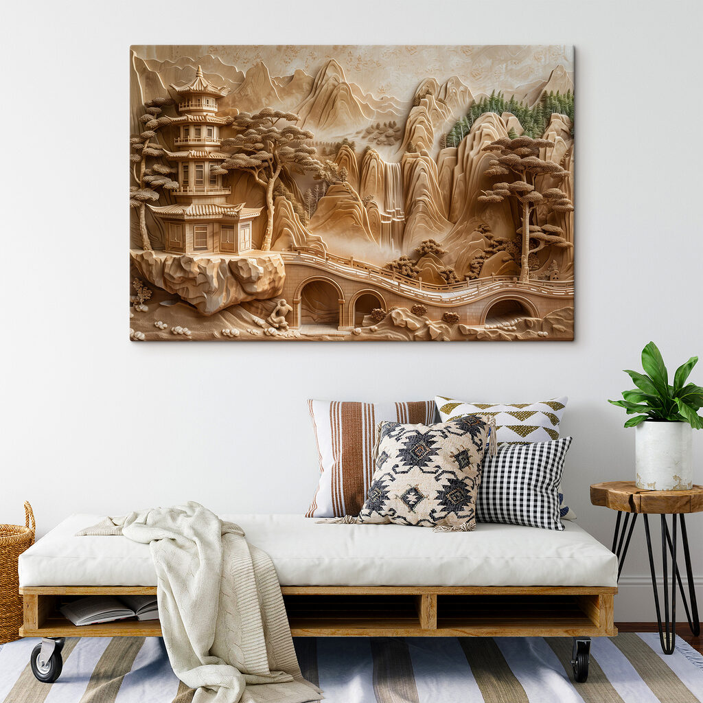 Pagode tussen zandkleurige bergen — interieur 3