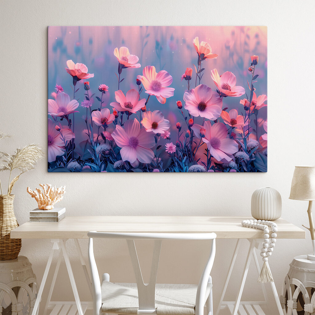 Roze bloemen onder lila — interieur 2