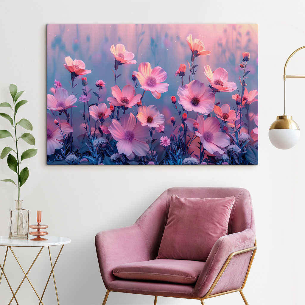Roze bloemen onder lila — interieur 1