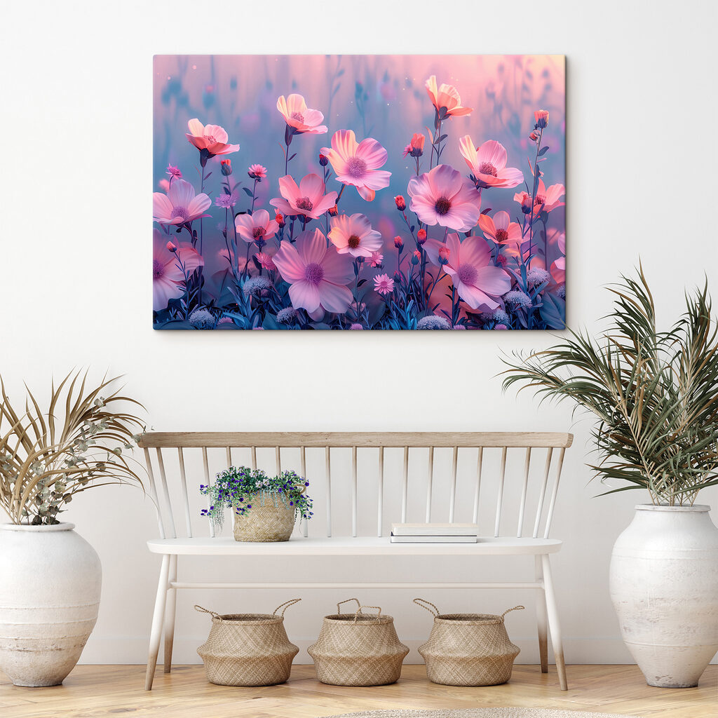 Roze bloemen onder lila — interieur 3