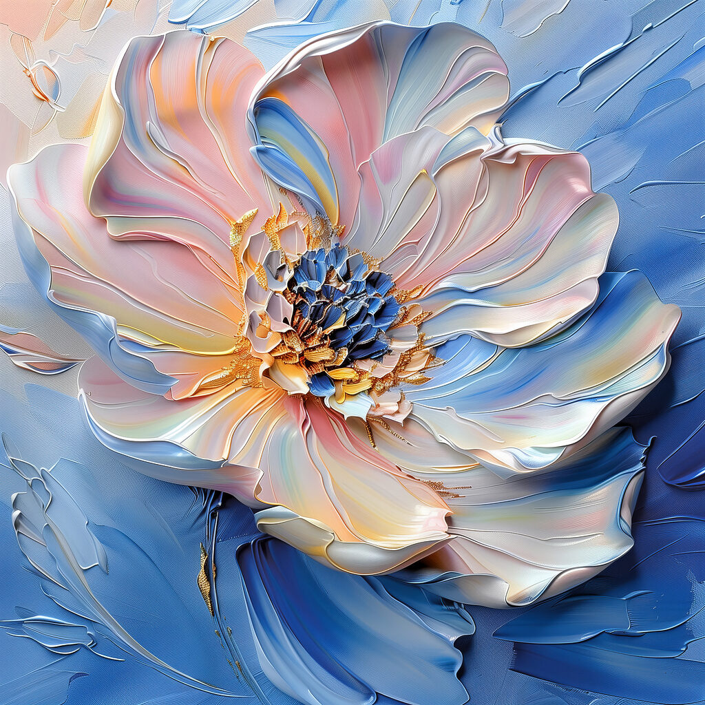 Pastelbloem op hemelsblauwe verf — volledig ontwerp