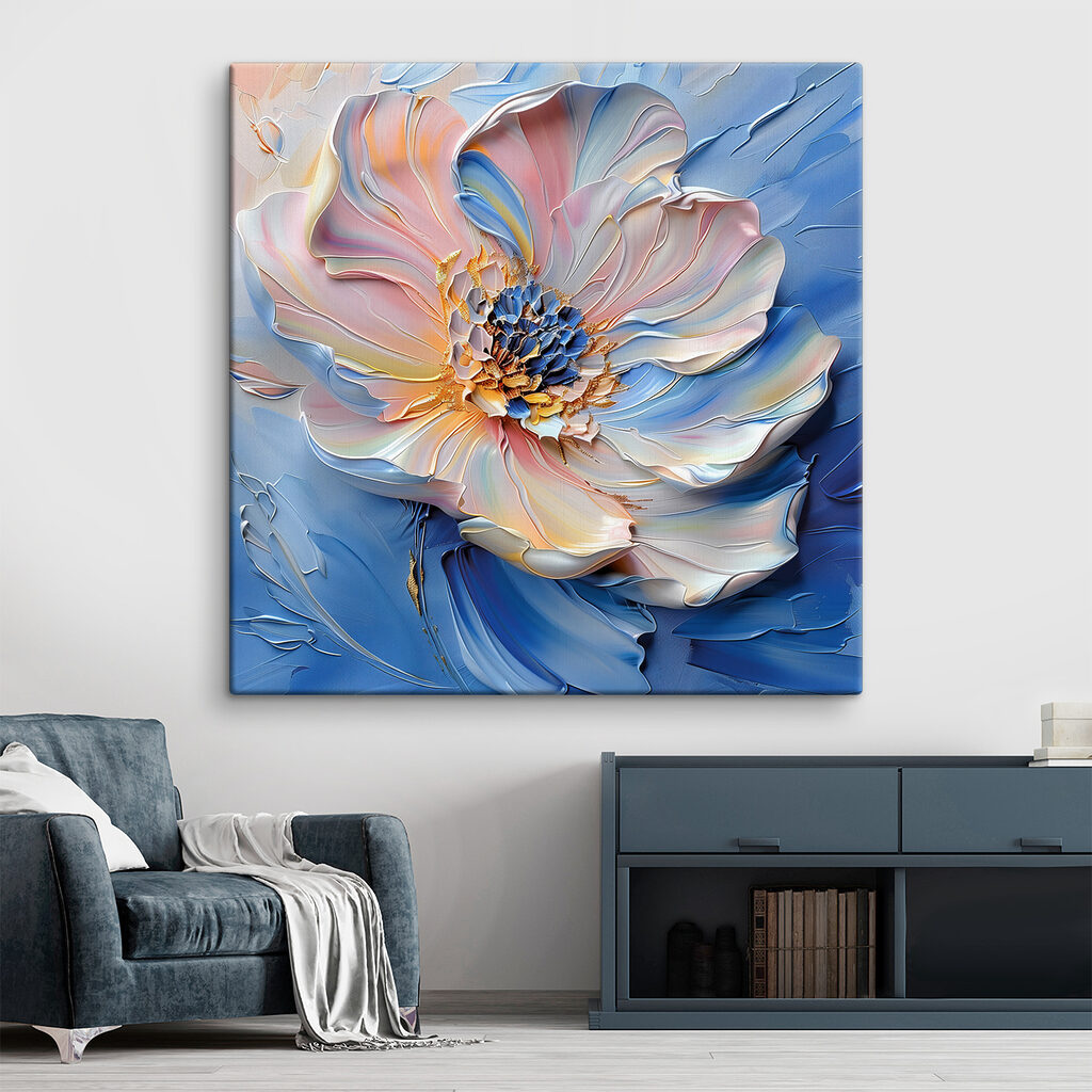 Pastelbloem op hemelsblauwe verf — interieur 2