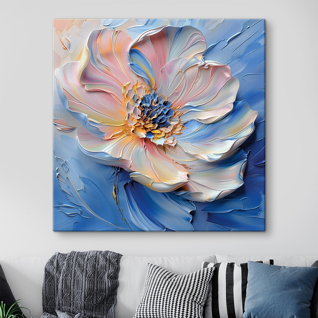 Pastelbloem op hemelsblauwe verf — interieur 1