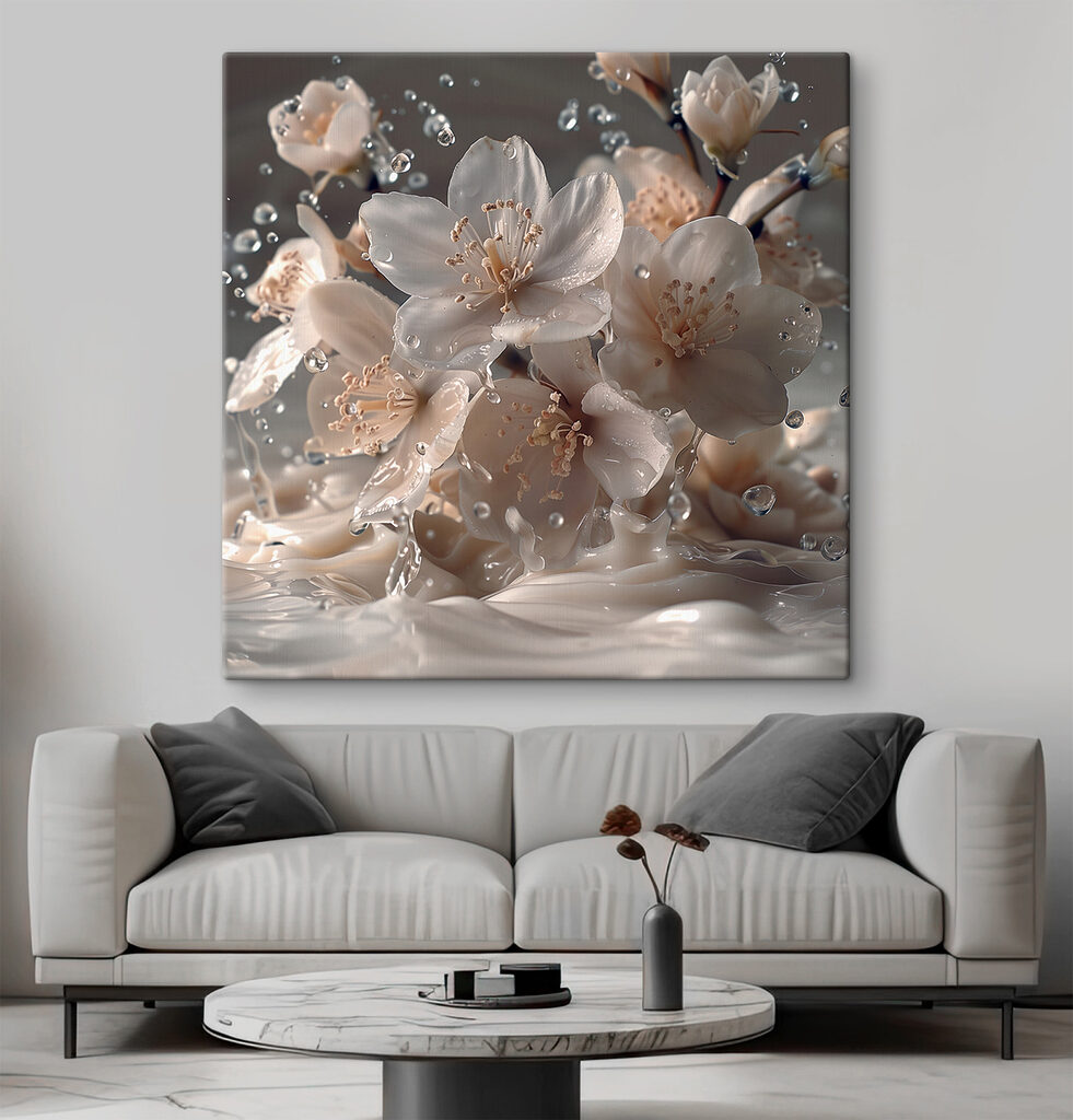 Bloesem tussen spattende druppels — interieur 1