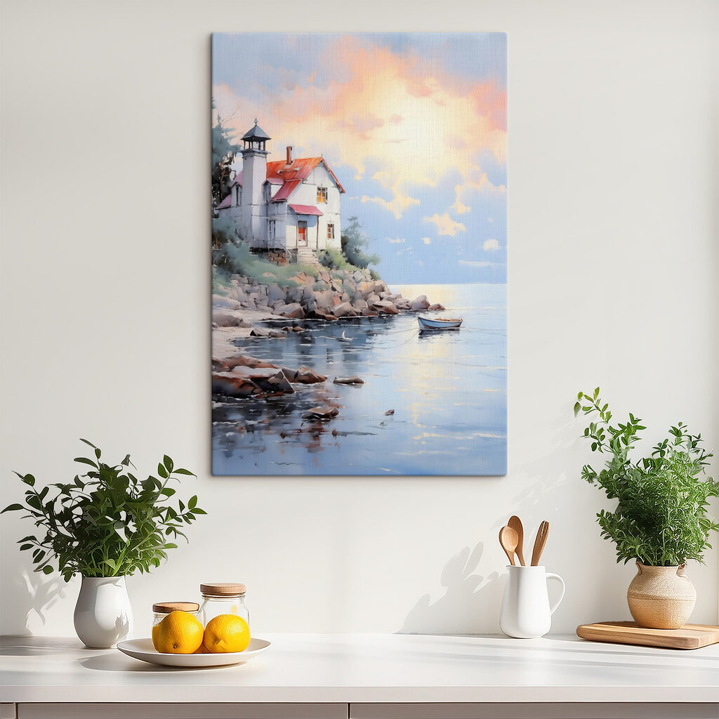 Kusthuis in het avondlicht — interieur 1