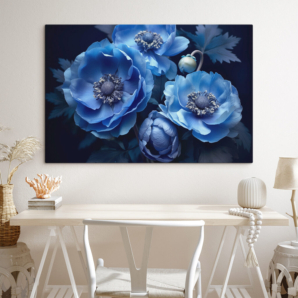 Drie bloemen in diepblauw — interieur 1