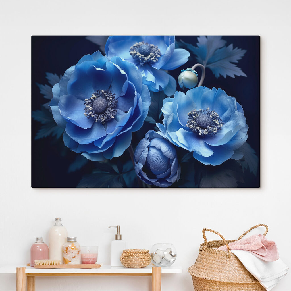 Drie bloemen in diepblauw — interieur 2