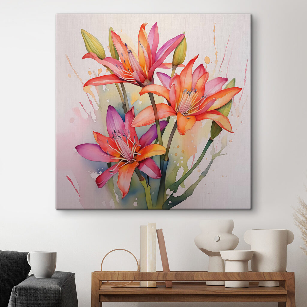 Roze lelies in aquarelspatten — interieur 2