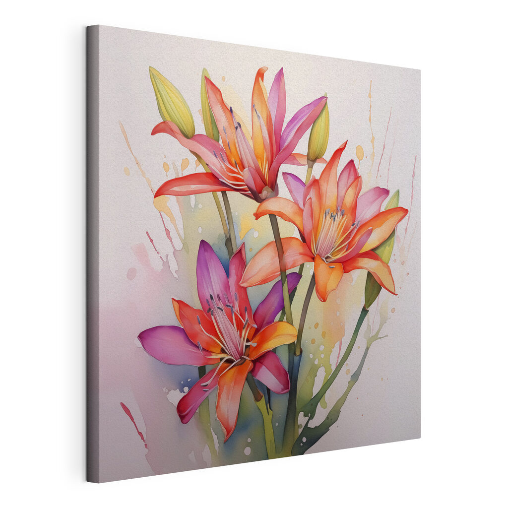 Roze lelies in aquarelspatten — productweergave