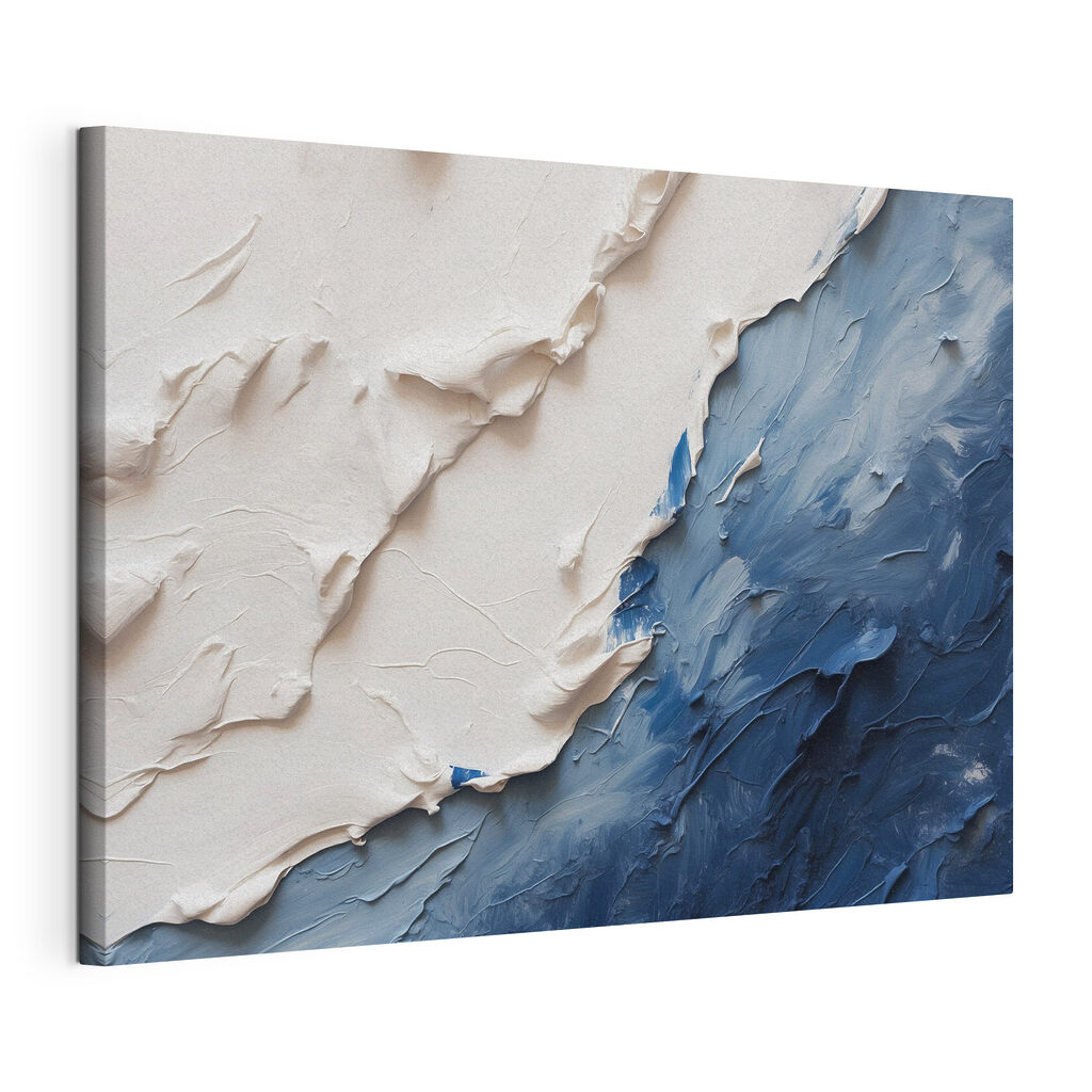 Wit schuift over diepblauw, gespannen canvas met doorlopende rand