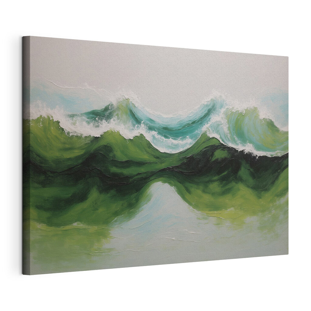 Groene golven met schuim, gespannen canvas met doorlopende rand