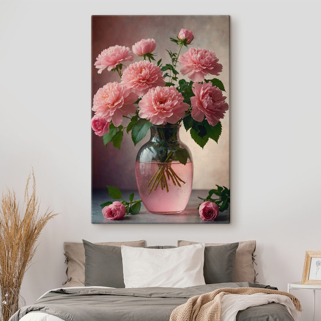 Roze boeket in glas — interieur 2