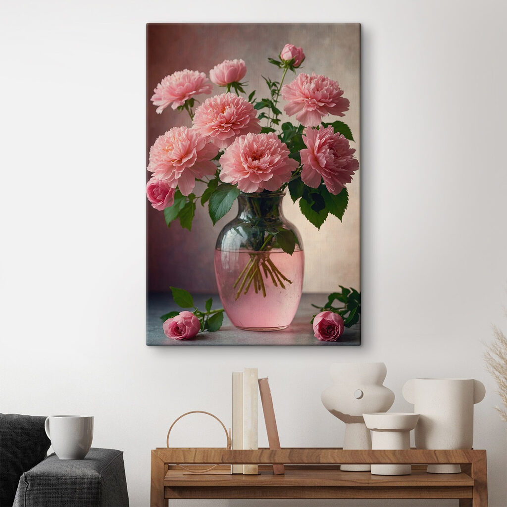 Roze boeket in glas — interieur 3