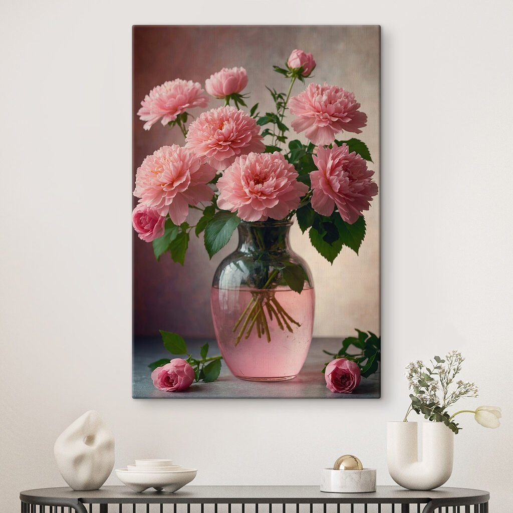 Roze boeket in glas — interieur 1