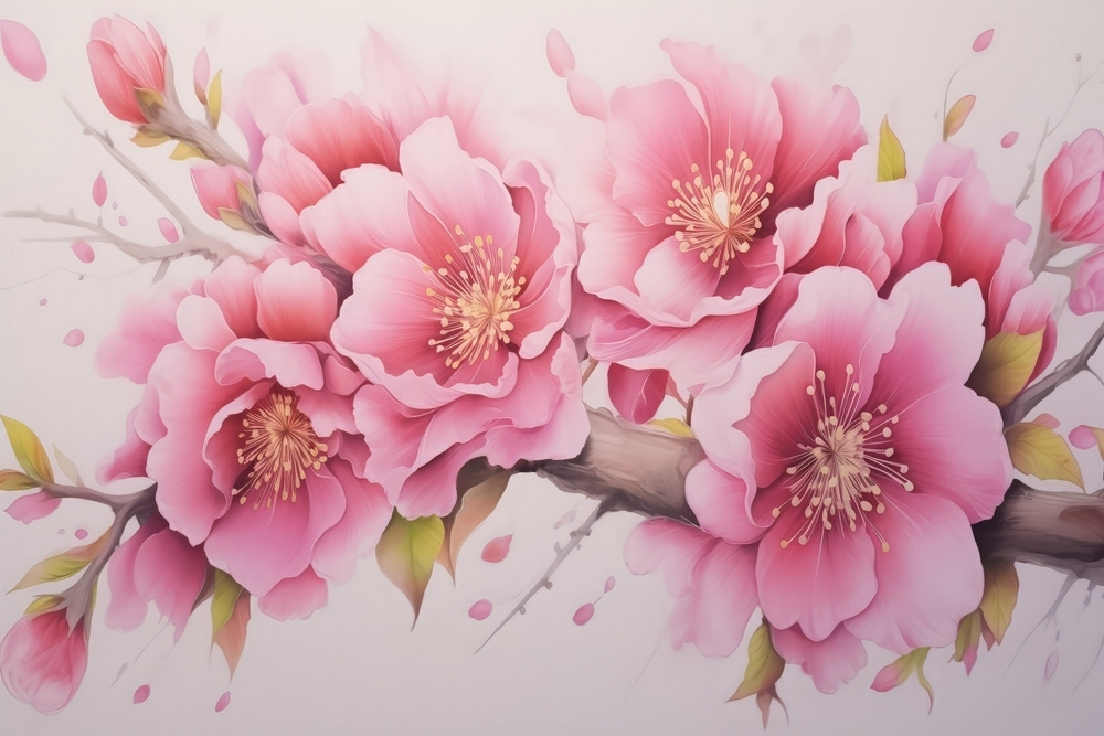 Roze bloesem langs takken — volledig ontwerp