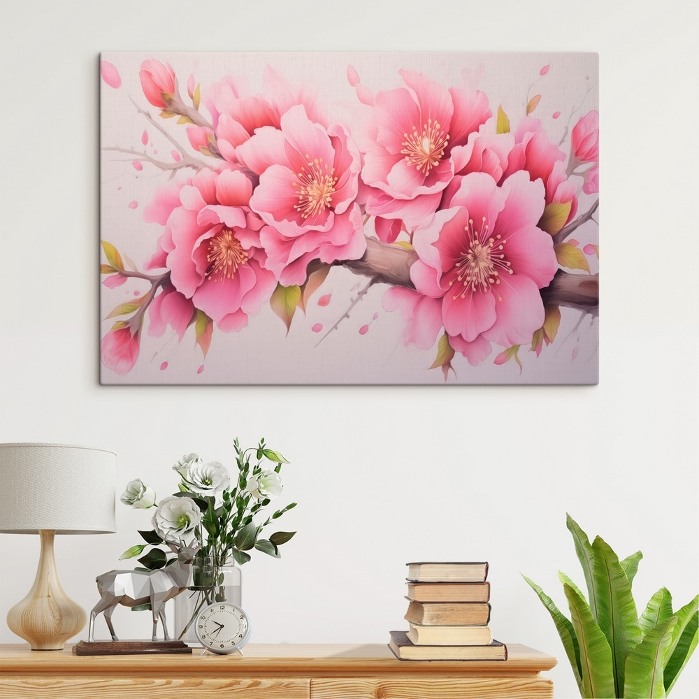 Roze bloesem langs takken — interieur 1