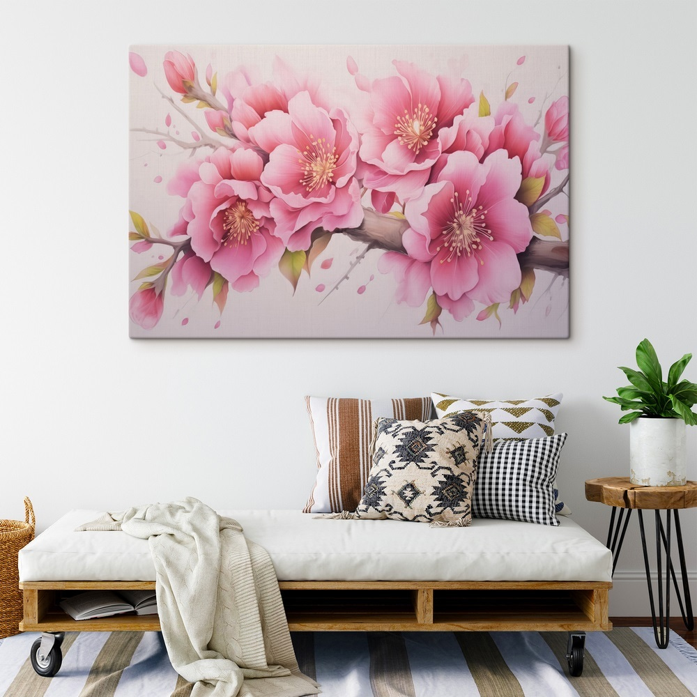 Roze bloesem langs takken — interieur 2