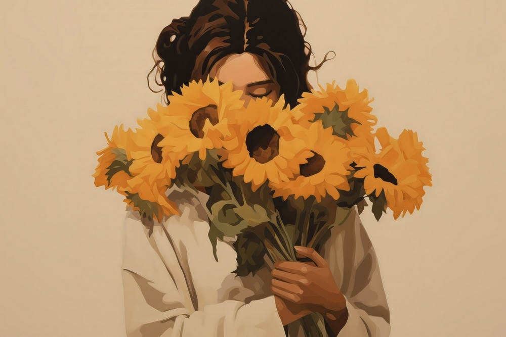 Verscholen achter zonnebloemen — volledig ontwerp