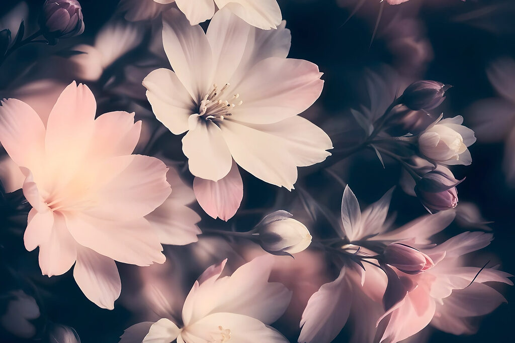Roze bloemen in nachtschaduw — volledig ontwerp