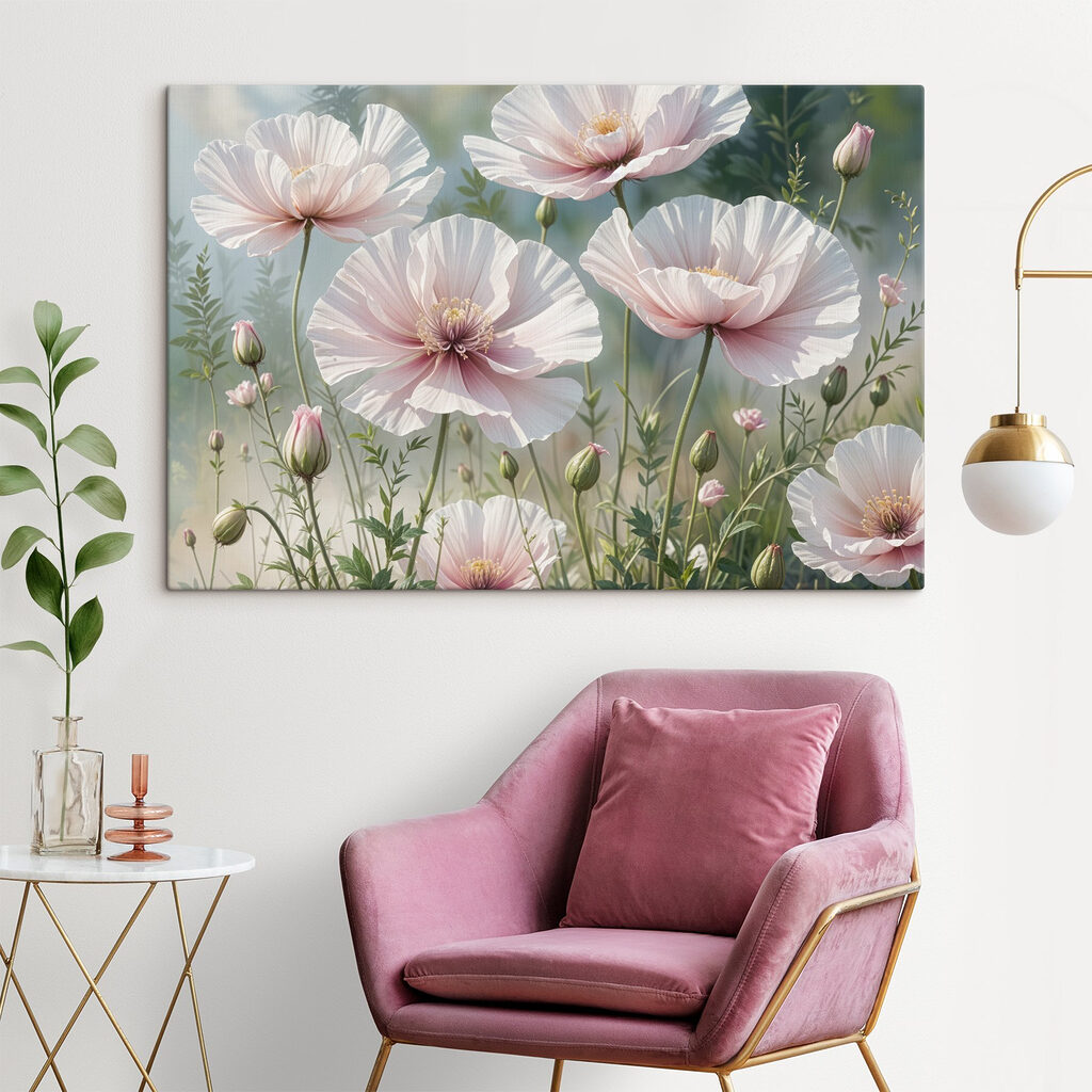 Roze kelken in grijsgroen — interieur 1