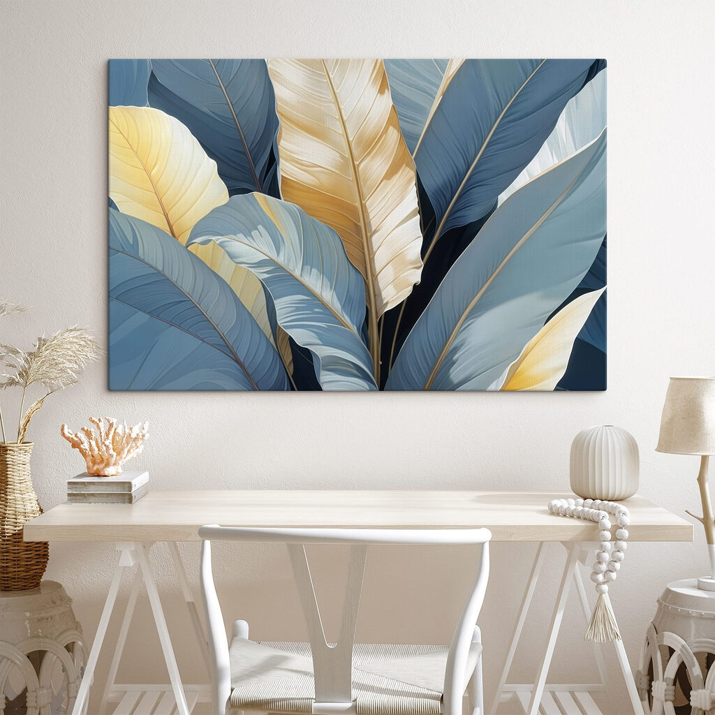 Blauwgrijze bladeren met goudnerven — interieur 1