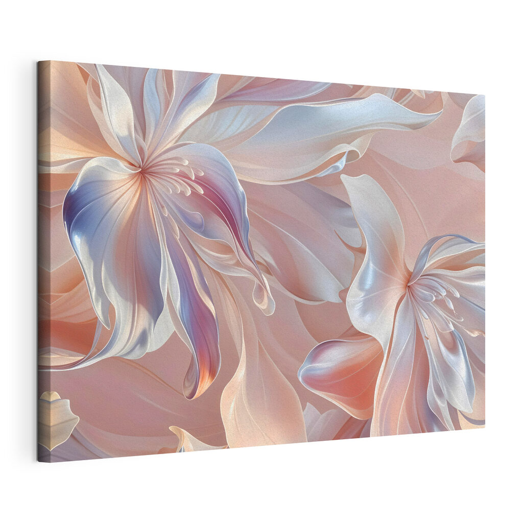 Bloemen met vloeiende blaadjes, gespannen canvas met doorlopende rand