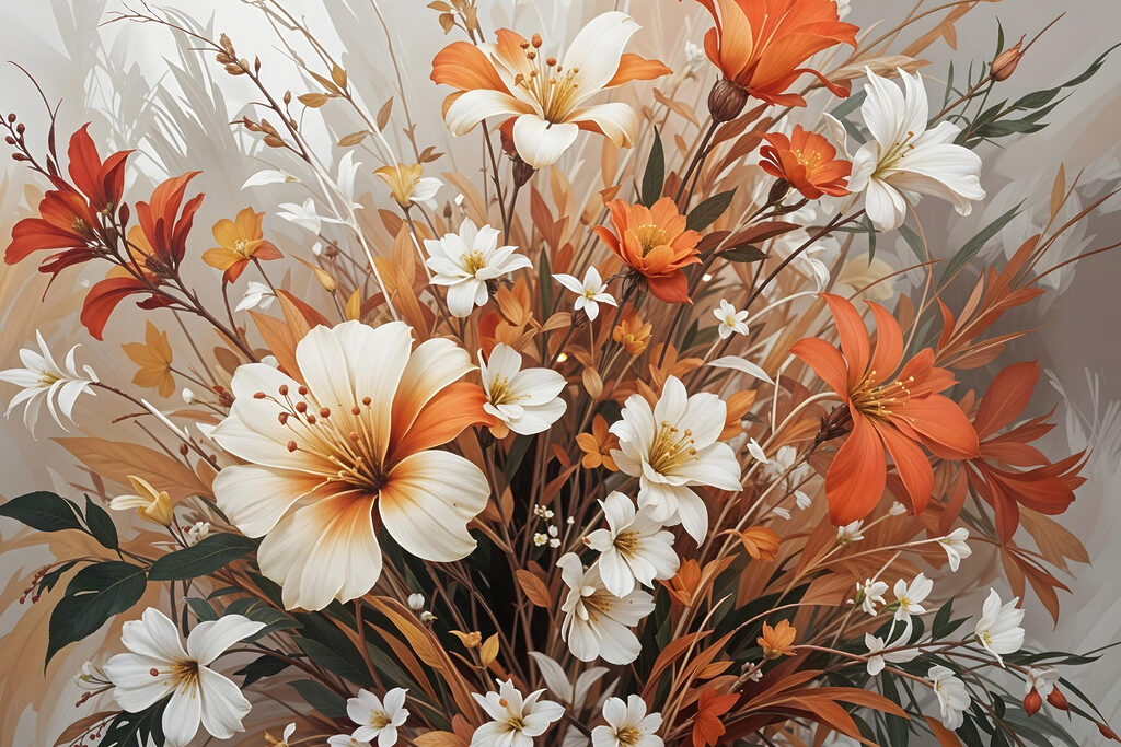 Herfstbloemen in fijne penseelstreken — volledig ontwerp