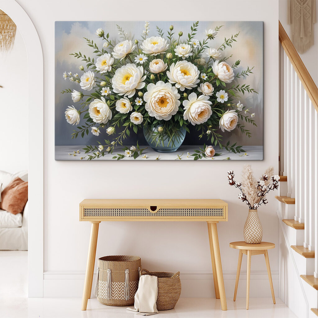 Witte rozen in vaas — interieur 1
