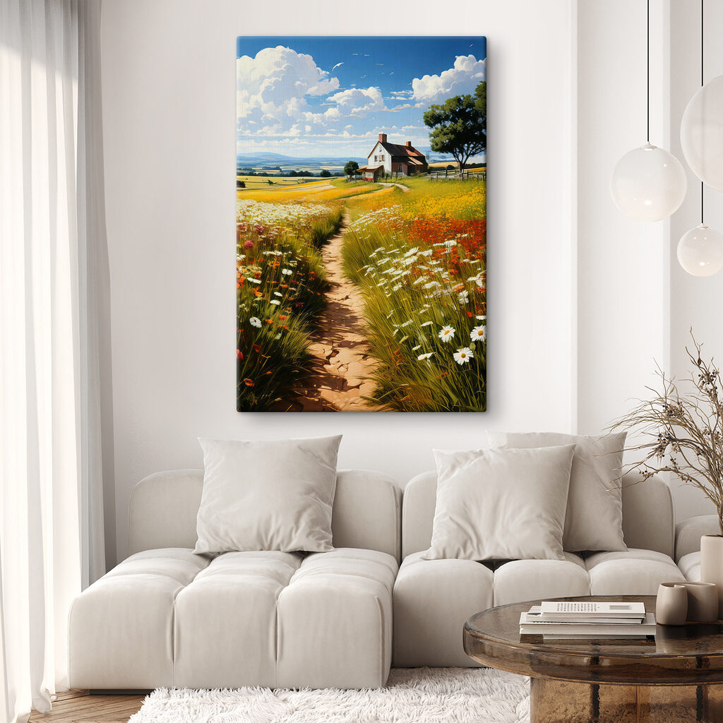 Bloemenpad naar een huis in een interieur