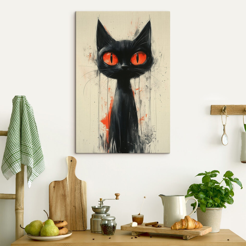 Zwarte kat, rode ogen — interieur 1