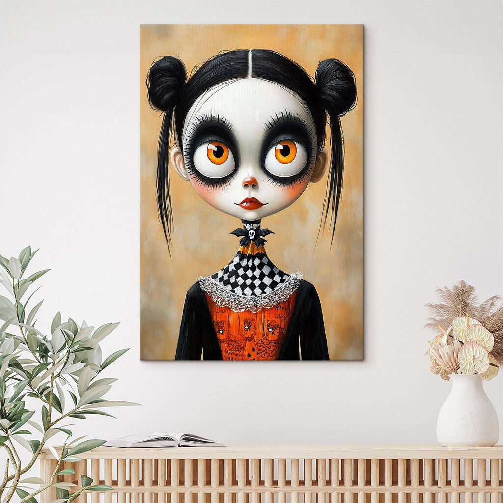 Meisje in zwartwitte ruitjes — interieur 1