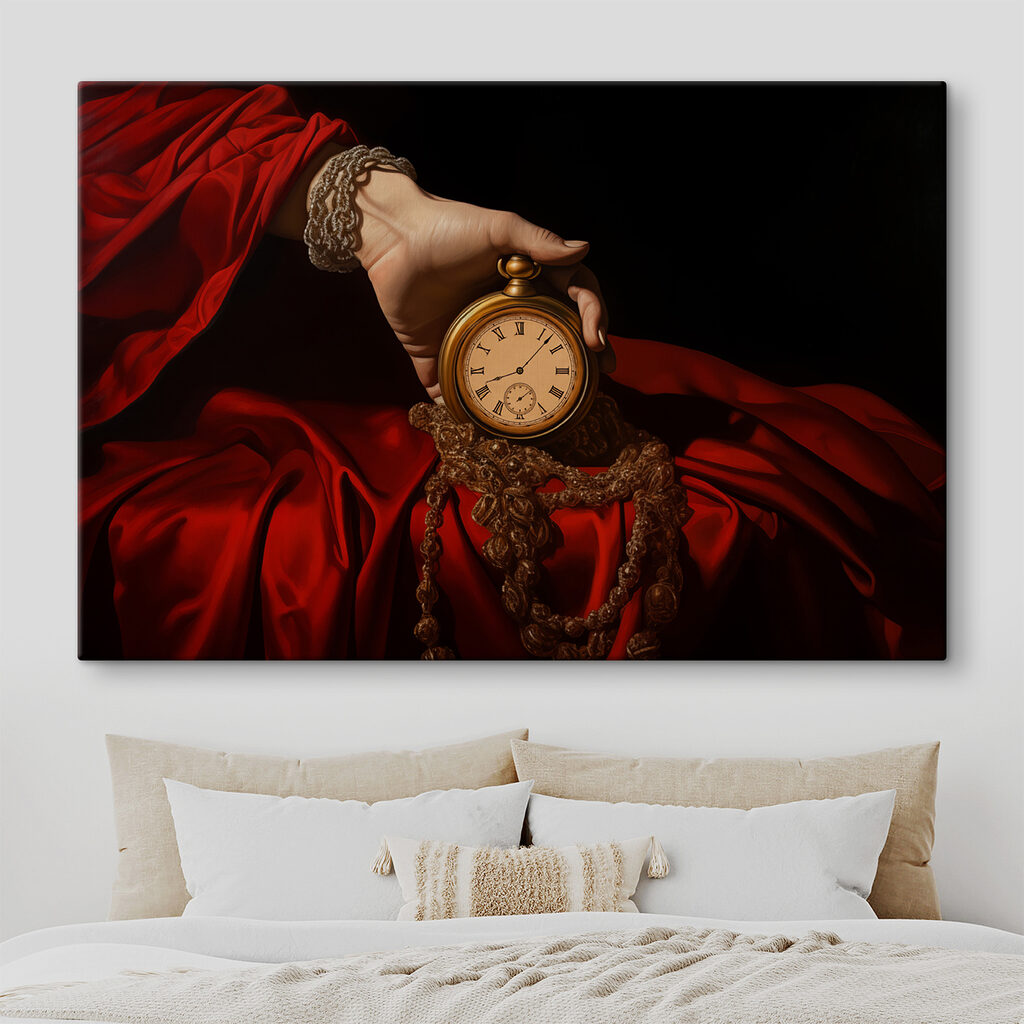Zakhorloge tussen rode plooien — interieur 2