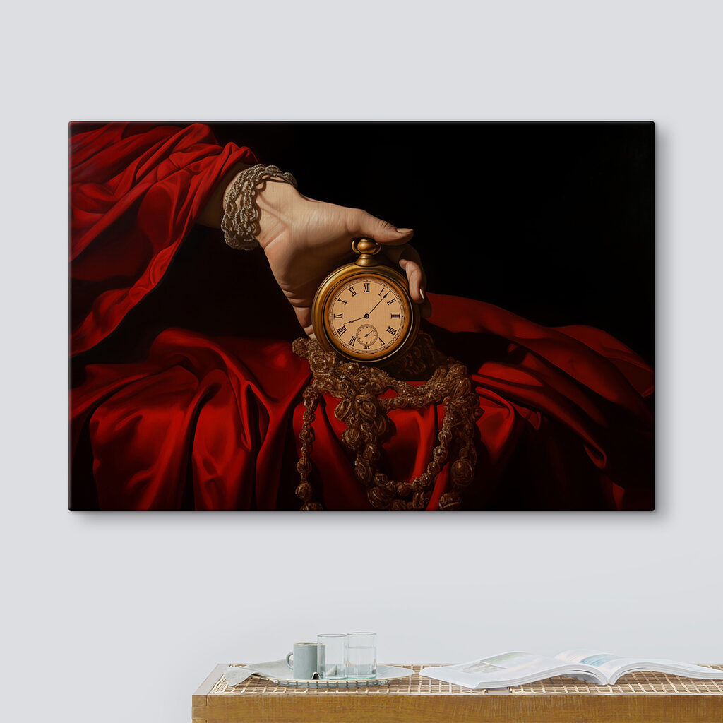 Zakhorloge tussen rode plooien — interieur 1