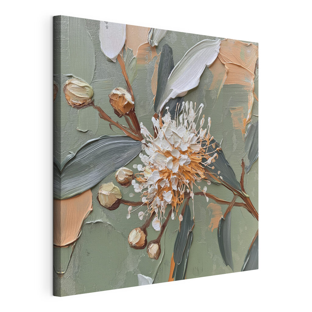 Bloem in grove penseelstreken, gespannen canvas met doorlopende rand