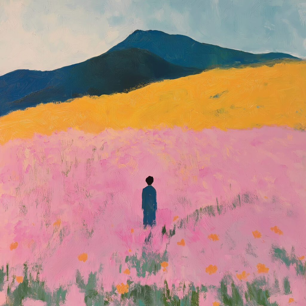 Alleen in roze veld — volledig ontwerp