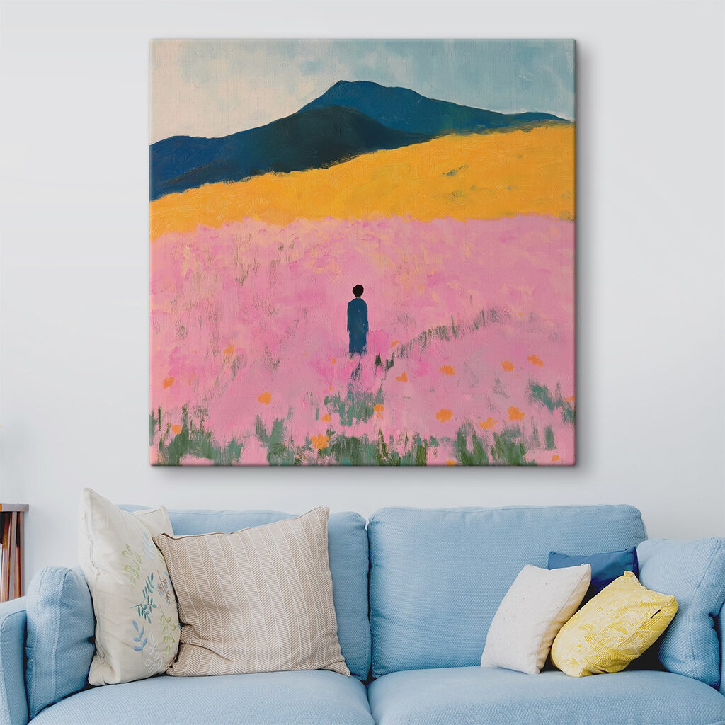 Persoon in een bloemenveld in een interieur