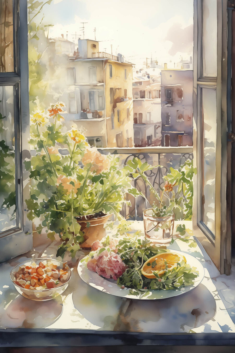 Lunch bij het balkon — volledig ontwerp