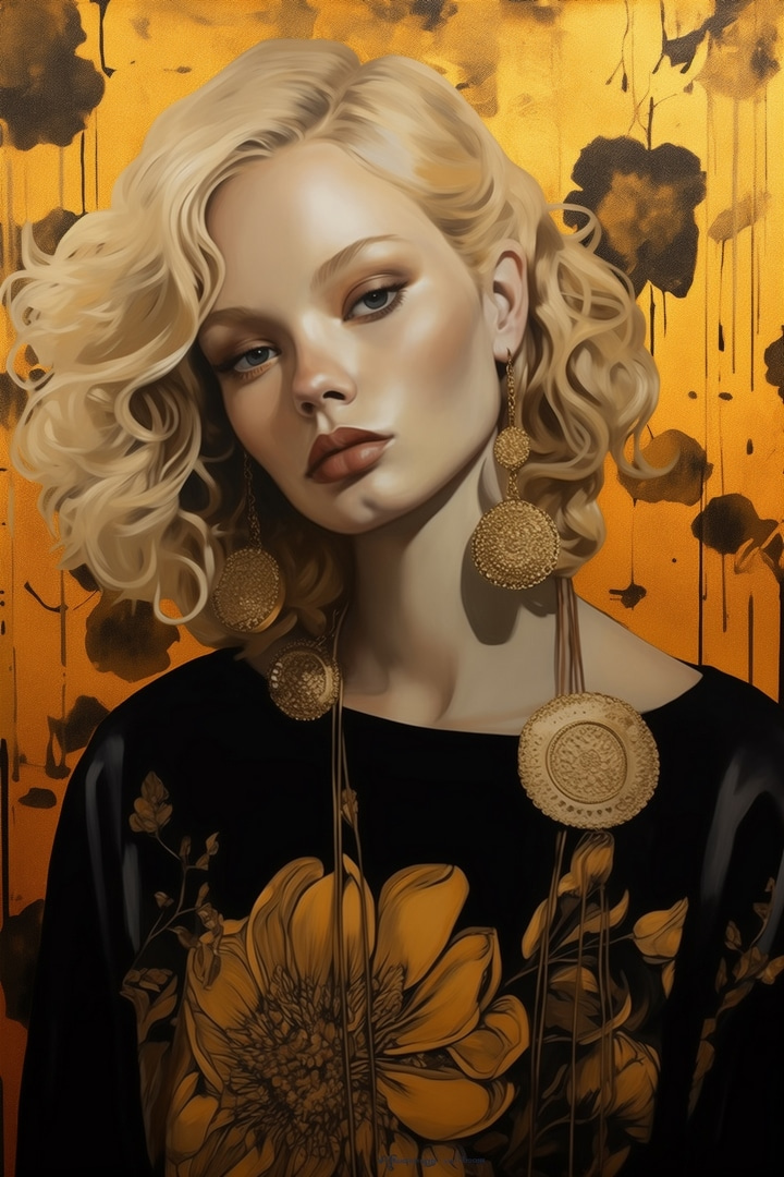 Gouden bloemen op jurk — volledig ontwerp
