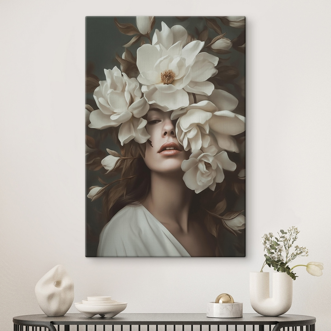 Witte bloemen als oogsluier — interieur 2